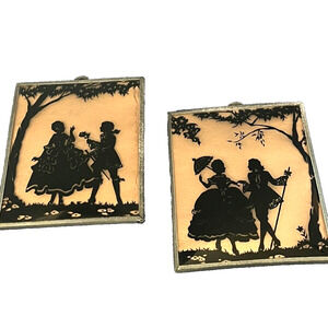 Vintage Silhouette Bubble Glass Art Painted Lot of 2 Circa 1933 Victorian Couple